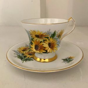 Royal Gregg England Sunflower Teacup and Saucer - Bone China
